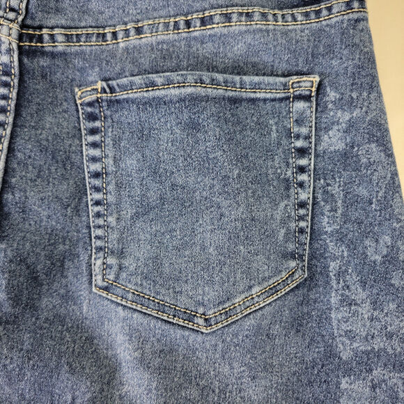 No Boundaries Denim Mini Skirt Juniors 9 Blue Pockets Frayed Hem Stone Wash - Picture 11 of 12